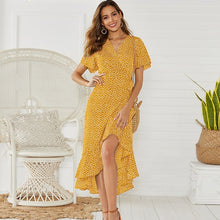 Charger l'image dans la galerie, Summer Beach Maxi Dress Women Floral Print Boho Long Chiffon Dress Ruffles Wrap Casual V-Neck Split Sexy Party Dress Robe Femme