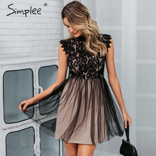 Charger l'image dans la galerie, Simplee Women sleeveless lace dress Sexy embroidery floral black short party dress Ladies spring chic night club summer dress