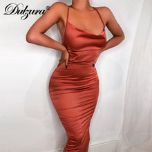 Charger l'image dans la galerie, Dulzura neon satin lace up 2020 summer women bodycon long midi dress sleeveless backless elegant party outfits sexy club clothes