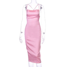 Charger l'image dans la galerie, Dulzura neon satin lace up 2020 summer women bodycon long midi dress sleeveless backless elegant party outfits sexy club clothes
