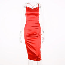 Charger l'image dans la galerie, Dulzura neon satin lace up 2020 summer women bodycon long midi dress sleeveless backless elegant party outfits sexy club clothes