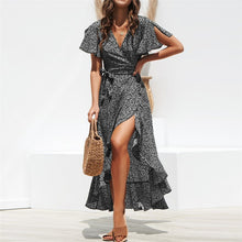 Cargar imagen en el visor de la galería, Long Wrap Dress 2020 Summer Boho Style Floral Print Maxi Beach Dress Sexy Side Split Elegant Party Dress Sundress Vestidos