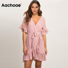 Charger l'image dans la galerie, Summer Dress 2020 Boho Style Beach Dress Fashion Short Sleeve V-neck Polka Dot A-line Party Dress Sundress Vestidos

