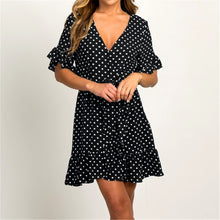 Charger l'image dans la galerie, Summer Dress 2020 Boho Style Beach Dress Fashion Short Sleeve V-neck Polka Dot A-line Party Dress Sundress Vestidos

