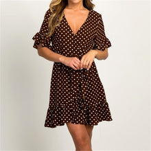 Charger l'image dans la galerie, Summer Dress 2020 Boho Style Beach Dress Fashion Short Sleeve V-neck Polka Dot A-line Party Dress Sundress Vestidos
