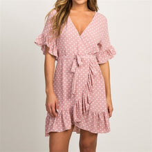 Charger l'image dans la galerie, Summer Dress 2020 Boho Style Beach Dress Fashion Short Sleeve V-neck Polka Dot A-line Party Dress Sundress Vestidos
