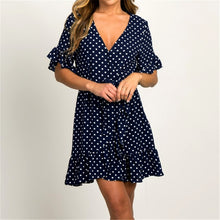 Charger l'image dans la galerie, Summer Dress 2020 Boho Style Beach Dress Fashion Short Sleeve V-neck Polka Dot A-line Party Dress Sundress Vestidos
