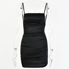 Charger l'image dans la galerie, Articat Spaghetti Strap Mini Satin Dress Women Sexy Backless Cross Bandage Bodycon Party Dress Pleated Stretch Short Club Dress
