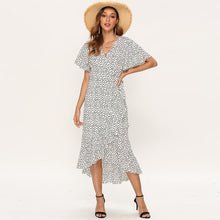 Charger l'image dans la galerie, Summer Beach Maxi Dress Women Floral Print Boho Long Chiffon Dress Ruffles Wrap Casual V-Neck Split Sexy Party Dress Robe Femme
