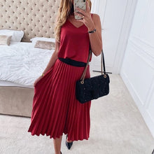 Charger l'image dans la galerie, BEFORW 2020 Women Summer Sexy V-Neck Party Dress Elegant Spaghetti Strap Female Pleated Office Dresses Female Pink Midi Dress
