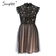 Charger l'image dans la galerie, Simplee Women sleeveless lace dress Sexy embroidery floral black short party dress Ladies spring chic night club summer dress
