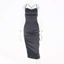 Charger l'image dans la galerie, Dulzura neon satin lace up 2020 summer women bodycon long midi dress sleeveless backless elegant party outfits sexy club clothes
