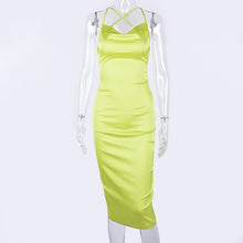 Charger l'image dans la galerie, Dulzura neon satin lace up 2020 summer women bodycon long midi dress sleeveless backless elegant party outfits sexy club clothes
