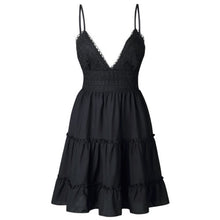 Charger l'image dans la galerie, Vestido de verano Boho mujeres Sexy Strappy encaje blanco Mini Vestidos Mujer damas playa cuello en V fiesta vestido de verano negro amarillo rosa
