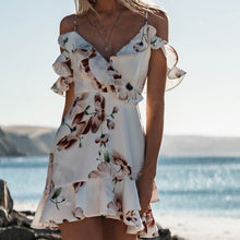Charger l'image dans la galerie, Vestido de verano Boho mujeres Sexy Strappy encaje blanco Mini Vestidos Mujer damas playa cuello en V fiesta vestido de verano negro amarillo rosa
