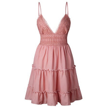 Charger l'image dans la galerie, Vestido de verano Boho mujeres Sexy Strappy encaje blanco Mini Vestidos Mujer damas playa cuello en V fiesta vestido de verano negro amarillo rosa
