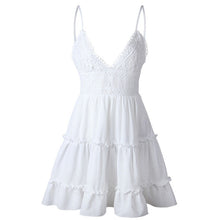 Charger l'image dans la galerie, Vestido de verano Boho mujeres Sexy Strappy encaje blanco Mini Vestidos Mujer damas playa cuello en V fiesta vestido de verano negro amarillo rosa
