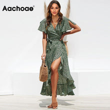 Load image into Gallery viewer, Long Wrap Dress 2020 Summer Boho Style Floral Print Maxi Beach Dress Sexy Side Split Elegant Party Dress Sundress Vestidos
