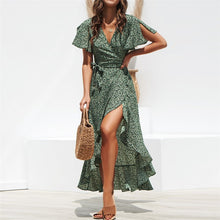 Load image into Gallery viewer, Long Wrap Dress 2020 Summer Boho Style Floral Print Maxi Beach Dress Sexy Side Split Elegant Party Dress Sundress Vestidos
