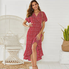Load image into Gallery viewer, Long Wrap Dress 2020 Summer Boho Style Floral Print Maxi Beach Dress Sexy Side Split Elegant Party Dress Sundress Vestidos
