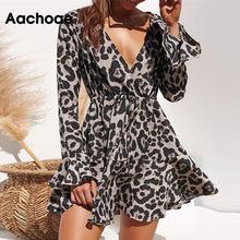 Charger l'image dans la galerie, 2020 Summer Chiffon Dress Women Leopard Print Boho Beach Dresses Casual Ruffle Long Sleeve A-line Mini Party Dress Vestidos
